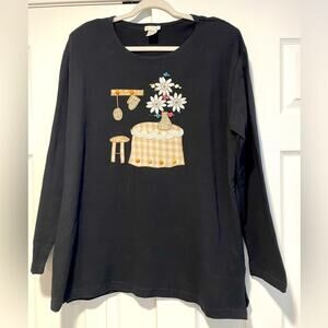Vintage Made in USA‎ cozy needlepoint embroidered long sleeve shirt size large
